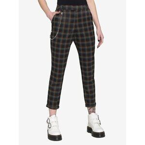 Hot Topic Womens Rainbow Grid Plaid Pant XS Black Slim Leg High Waist Punk Goth